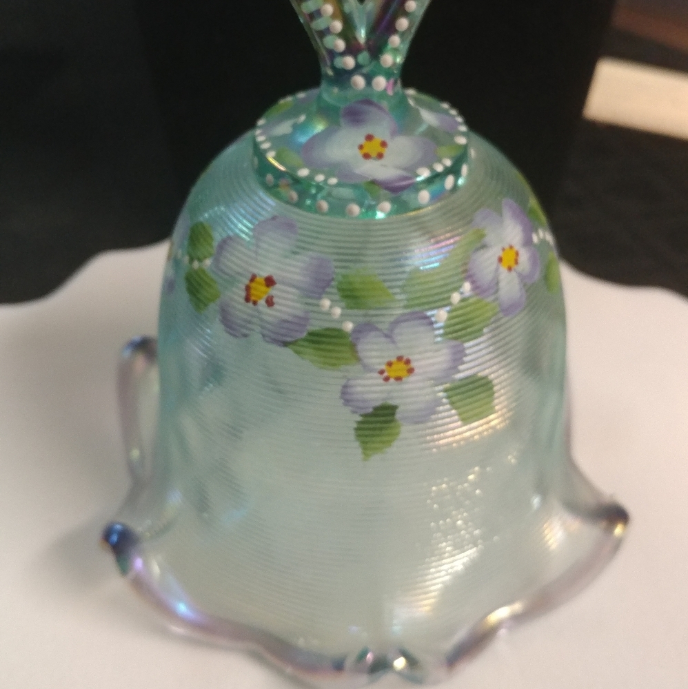 Fenton Carnival Glass Bell + Diamond Handle + Ruffle